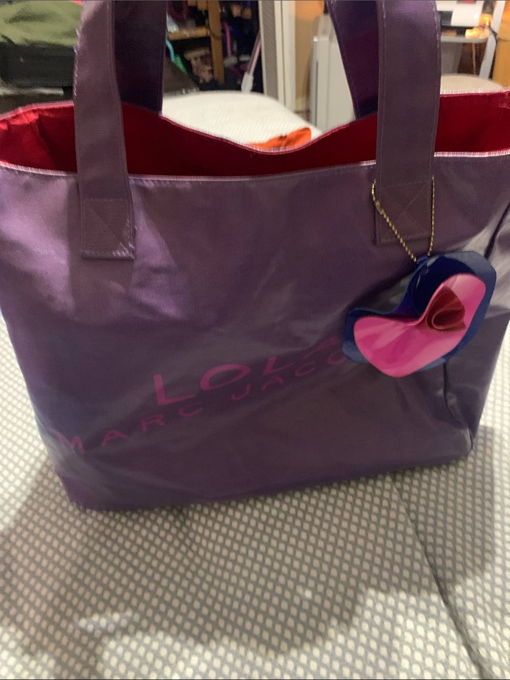 Marc Jacobs Purple Tote with Pink Logo and Multicolor Charm - Picture 5 of 5